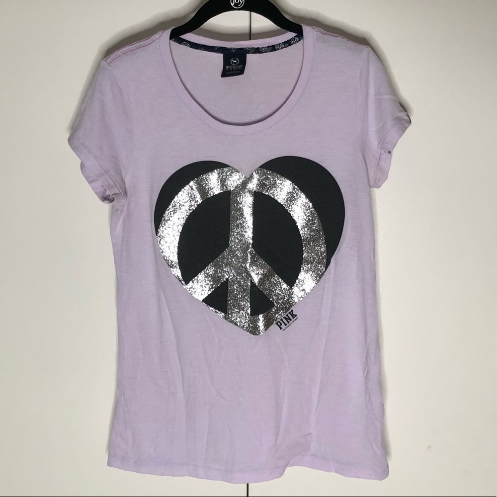 PINK Victoria’s Secret Lilac Glitter Peace T-shirt